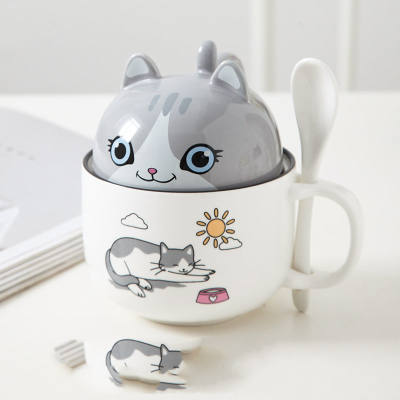 Cartoon Office Ceramic Mug With Lid Spoon - Minihomy