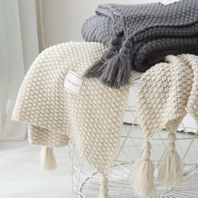 Fringed Knitting Wool Blanket - Minihomy