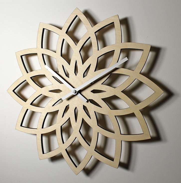 Natural Peach Wooden Lotus Modern Wall Clock - Minihomy