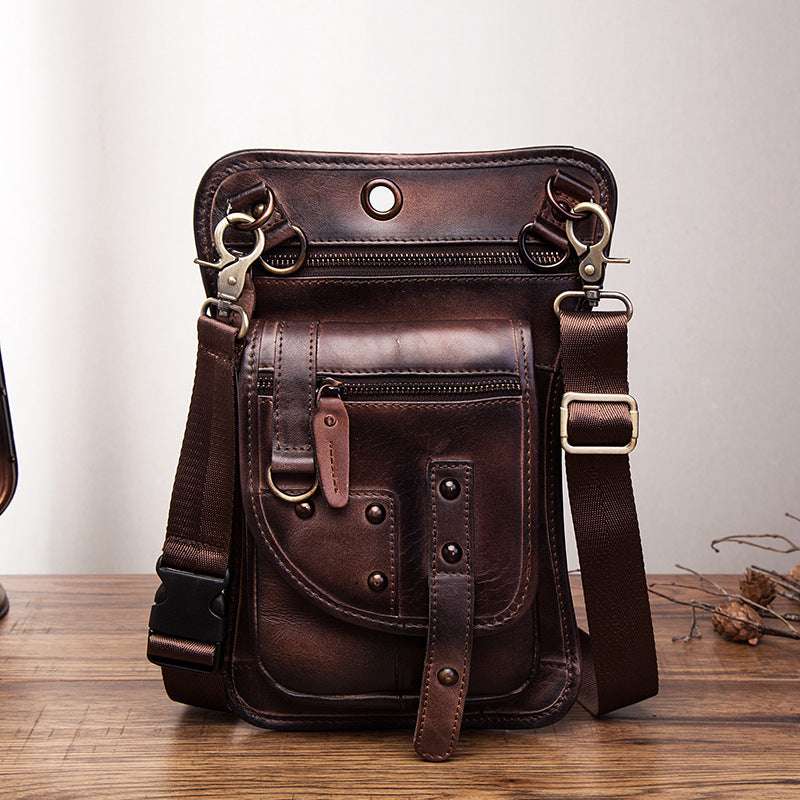 Genuine Leather Multipurpose Men Travel Mochila Crossbody Messenger Bag - Minihomy