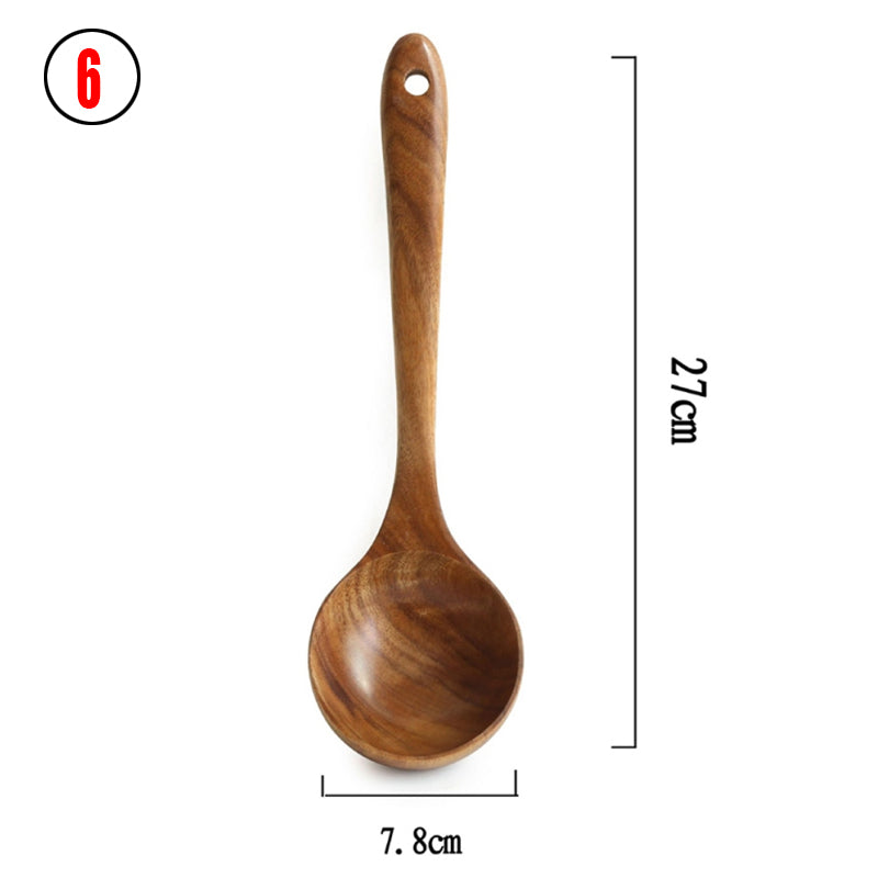 Natural Wood Tableware Spoon Ladle Turner Long Rice Colander Soup Skimmer - Minihomy