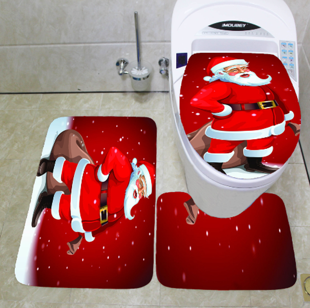 Merry Christmas Bathroom Curtain Santa Claus Toilet Seat Christmas Decorations - Minihomy