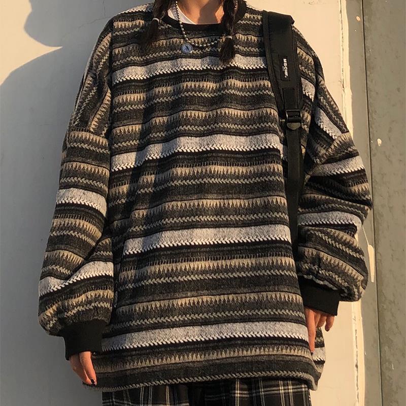 All-match Harajuku Style Striped Sweater Women - Minihomy