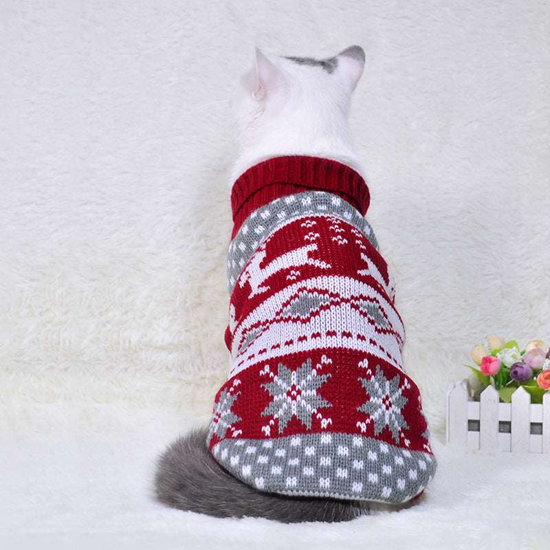 Dog Cat Sweater Pet Christmas Knitting High Collar Clothes - Minihomy