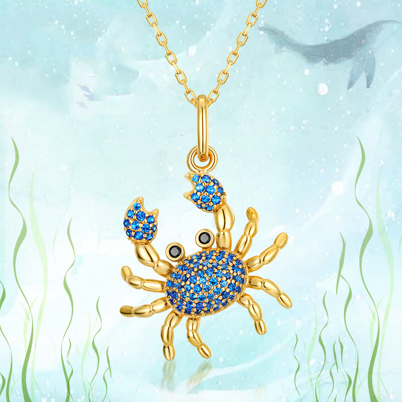 Silver blue crab spinel necklace women