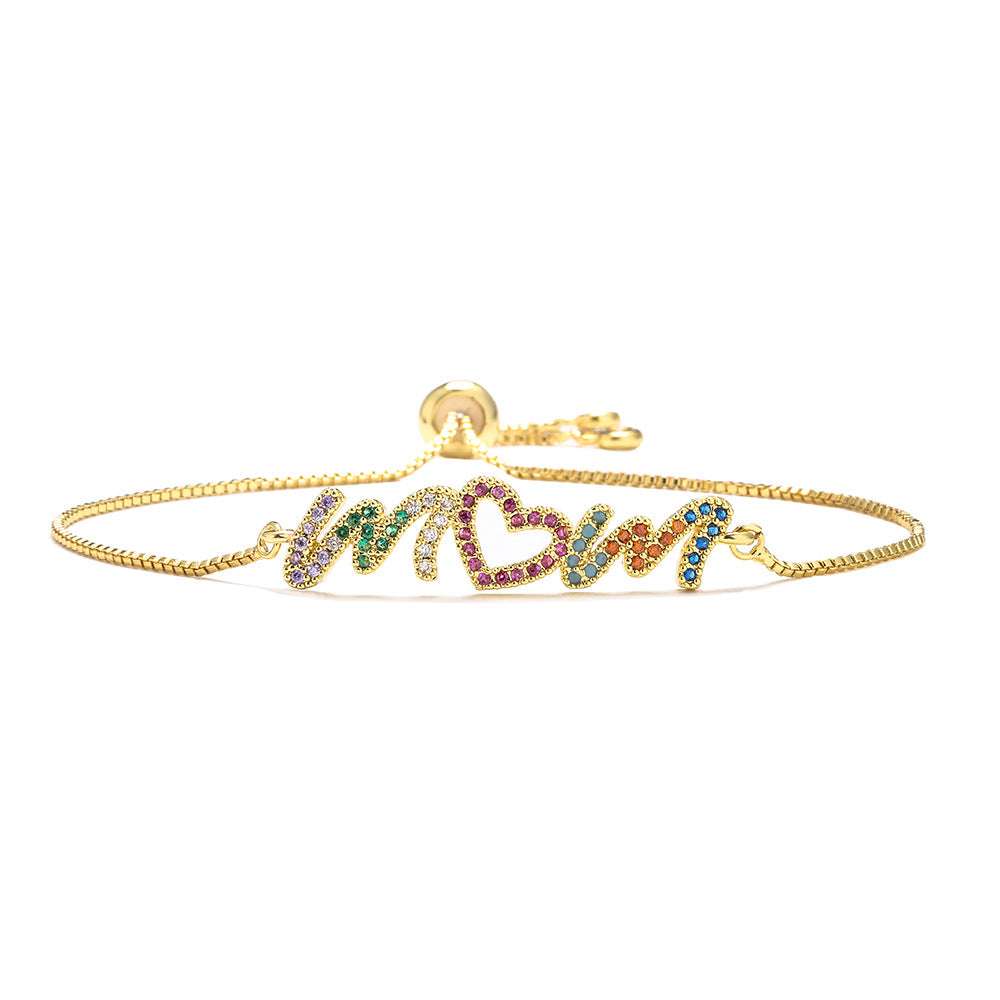 Gold Bracelet Personalized Color Zirconium MOM Jewelry Gift - Minihomy