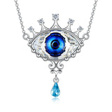 s925 Sterling Silver Evil Eye Delicate Eye with Blue Crystal Pendant Necklace