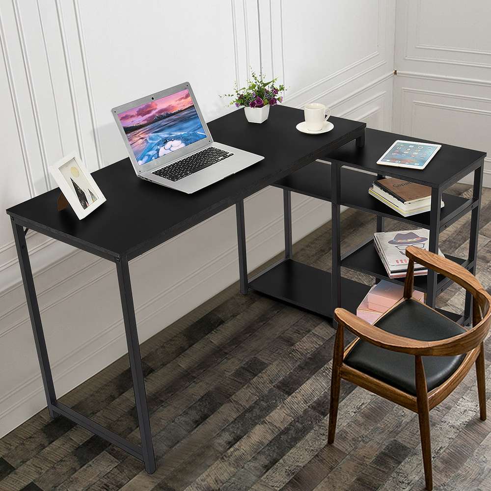 L-Shaped Computer Desk With Storage Shelves Study Table For Home Office - Minihomy