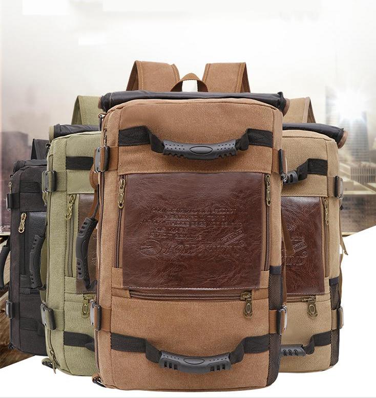 Men Canvas Backpack Huge Travel School Shoulder Computer Backpack Functional Versatile Bags Multifunctional Laptop Bag - Minihomy