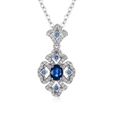 S925 Silver Retro Pattern Necklace Women's Versatile Natural Sapphire Pendant