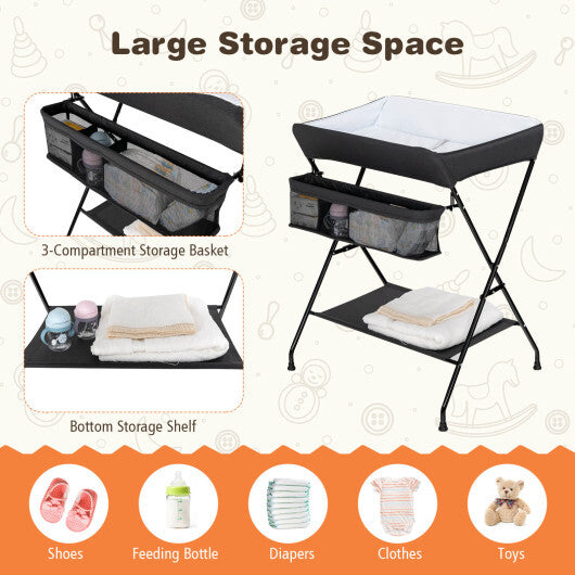 Baby Storage Folding Diaper Changing Table-Black - Color: Black - Minihomy