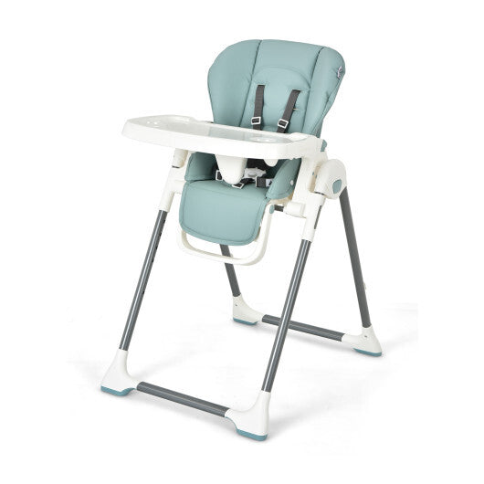 Foldable Baby High Chair with Double Removable Trays and Book Holder-Green - Color: Green - Minihomy