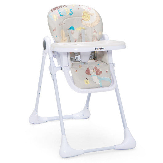 Baby High Chair Folding Feeding Chair with Multiple Recline and Height Positions-Gray - Color: Gray - Minihomy