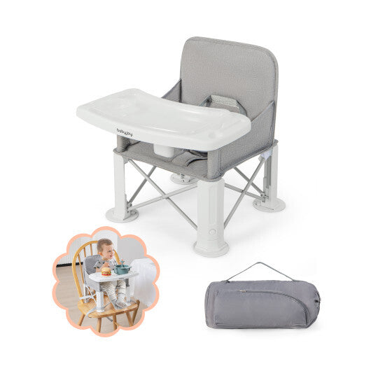 Portable Baby Booster Seat with Straps and Double Tray-Gray - Color: Gray - Minihomy