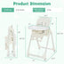 Folding High Chair with Height Adjustment and 360? Rotating Wheels - Color: Beige - Minihomy