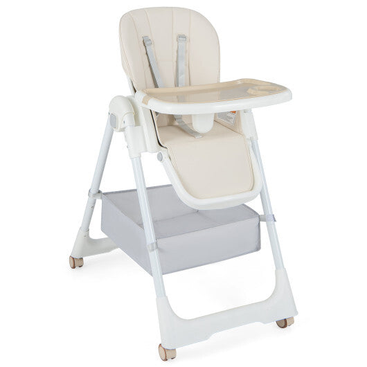 Convertible High Chair with Reclining Backrest for Babies and Toddlers-Beige - Color: Beige - Minihomy