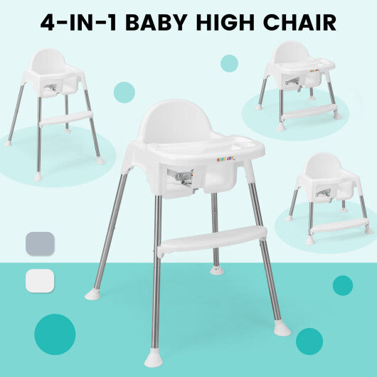 4-in-1 Convertible Baby High Chair with Removable Double Tray-White - Color: White - Minihomy