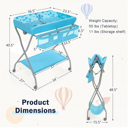 Baby Changing Table with Safety Belt and 4-side Defence-Blue - Color: Blue - Minihomy