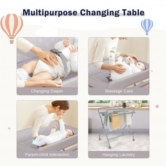 Baby Changing Table with Safety Belt and 4-side Defence-Gray - Color: Gray - Minihomy