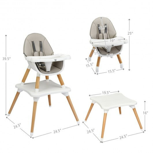 5-in-1 Baby Wooden Convertible High Chair -Gray - Color: Gray - Minihomy