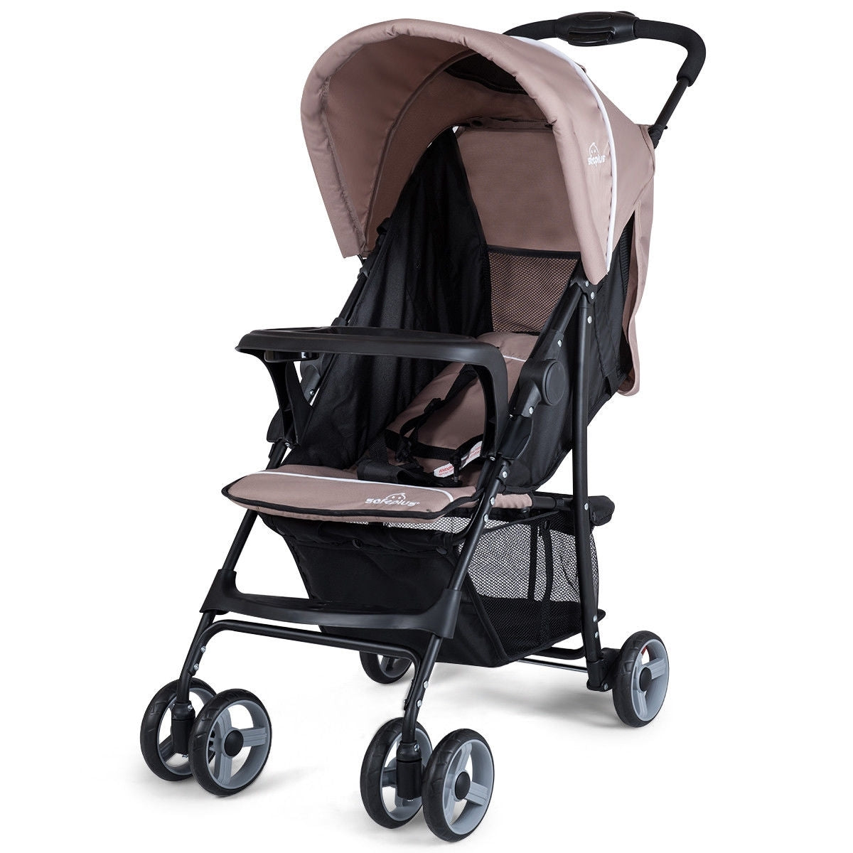 Toddler Travel Stroller for Airplane with Adjustable Backrest and Canopy - Color: Brown