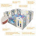 14-Panel Foldable Baby Playpen Safety Yard with Storage Bag - Color: Gray & White - Minihomy