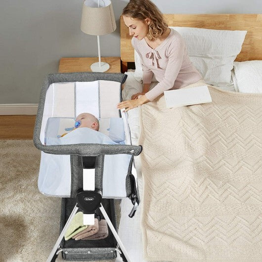 Adjustable Baby Bedside Crib with Large Storage-Dark Gray - Color: Dark Gray - Minihomy