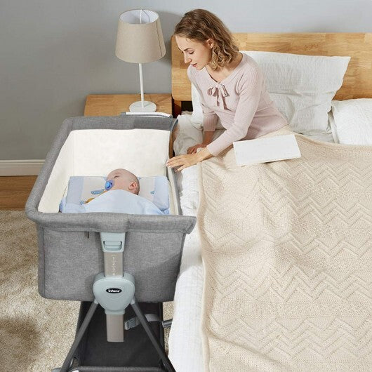 Adjustable Baby Bedside Crib with Large Storage-Gray - Color: Gray - Minihomy