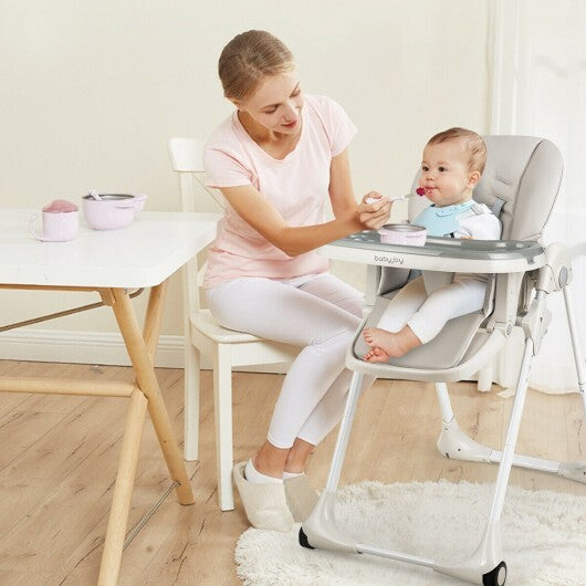 Baby Convertible High Chair with Wheels-Gray - Color: Gray - Minihomy