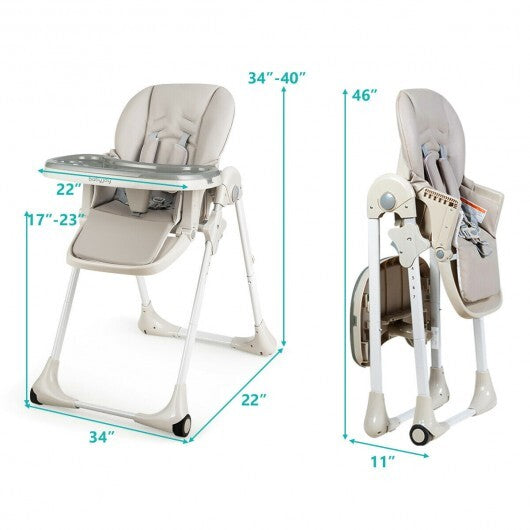 Baby Convertible High Chair with Wheels-Gray - Color: Gray - Minihomy