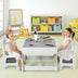 Kids Table Chairs Set With Storage Boxes Blackboard Whiteboard Drawing-White - Color: White - Minihomy