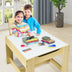 Kids Table Chairs Set With Storage Boxes Blackboard Whiteboard Drawing-Natural - Color: Natural - Minihomy