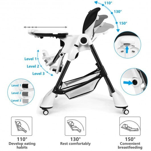 A-Shaped High Chair with 4 Lockable Wheels-Black - Color: Black - Minihomy