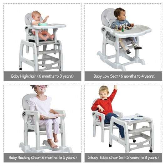 3-in-1 Baby High Chair with Lockable Universal Wheels-Gray - Color: Gray - Minihomy