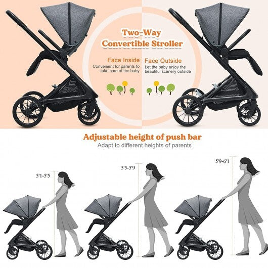 2-in-1 Convertible Baby Stroller with Oversized Storage Basket-Gray - Color: Gray - Minihomy