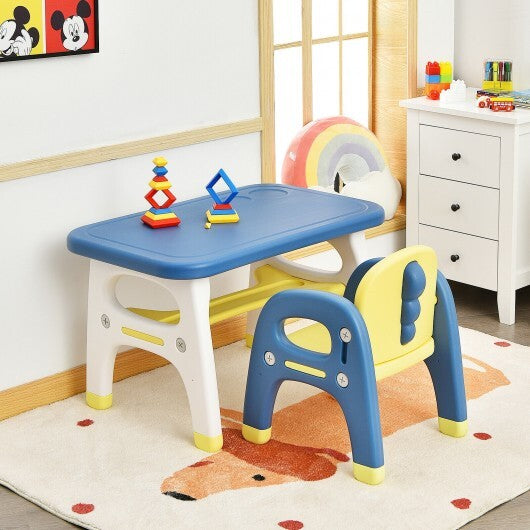 Kids Activity Table and Chair Set with Montessori Toys for Preschool and Kindergarten-Blue - Minihomy