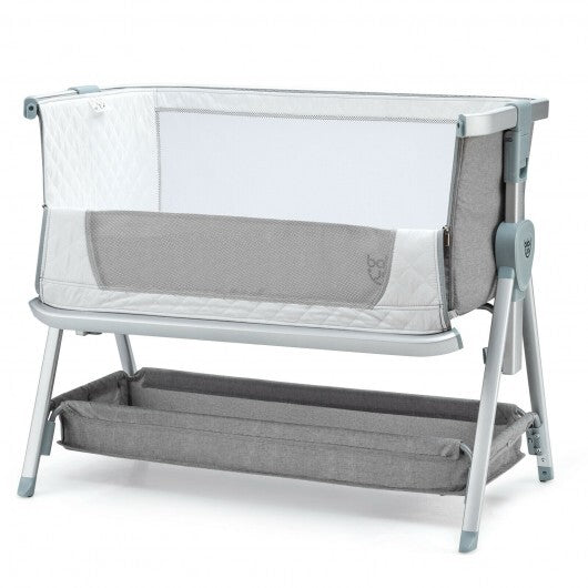 Baby Bed Side Crib Portable Adjustable Infant Travel Sleeper Bassinet-Gray - Color: Gray - Minihomy