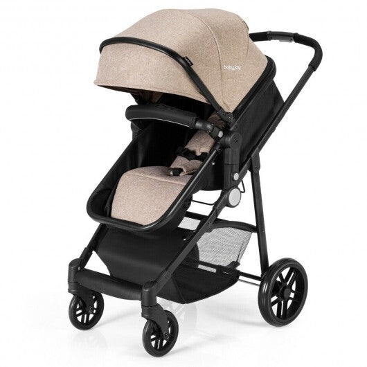 2-in-1 Foldable Pushchair Newborn Infant Baby Stroller-Coffee - Color: Light Brown - Minihomy