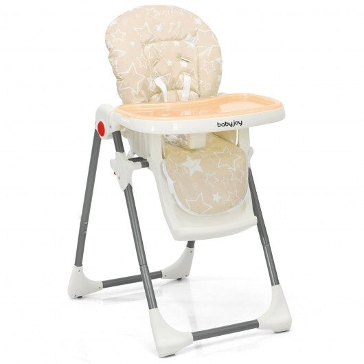 Folding Baby High Dining Chair with 6-Level Height Adjustment-Beige - Color: Beige - Minihomy