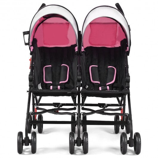 Foldable Twin Baby Double Stroller Ultralight Umbrella Kids Stroller-Pink - Color: Pink - Minihomy