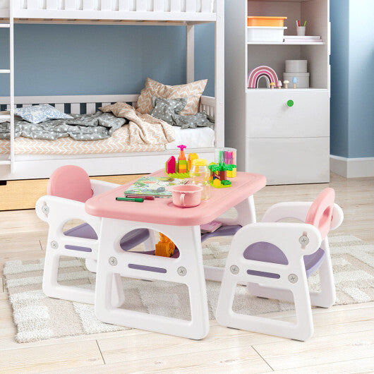 Kids Table and Chair Set with Building Blocks-Pink & Purple - Color: Pink & Purple - Minihomy