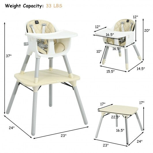 4-in-1 Baby Convertible Toddler Table Chair Set with PU Cushion-Beige - Color: Beige - Minihomy