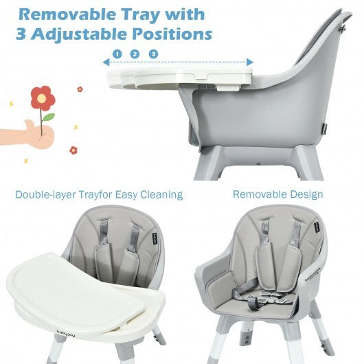 6-in-1 Baby High Chair Infant Activity Center with Height Adjustment-Gray - Color: Gray - Minihomy