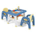 Kids Table and 2 Chairs Set with Storage Shelf and Building Blocks-Blue - Color: Blue - Minihomy