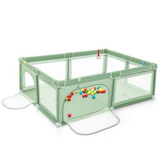 Extra-Large Safety Baby Fence with 50 Ocean Balls-Green - Color: Green - Minihomy