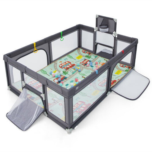 Large Baby Playpen with Mat and Ocean Balls-Dark gray - Color: Dark Gray - Minihomy