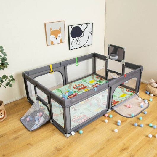 Large Baby Playpen with Mat and Ocean Balls-Dark gray - Color: Dark Gray - Minihomy