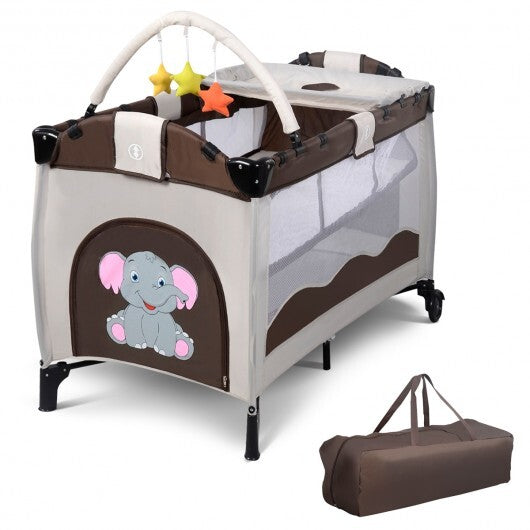 Baby Crib Playpen Playard Pack Travel Infant Bassinet Bed Foldable 4 color-COFFEE - Color: Dark Brown - Minihomy