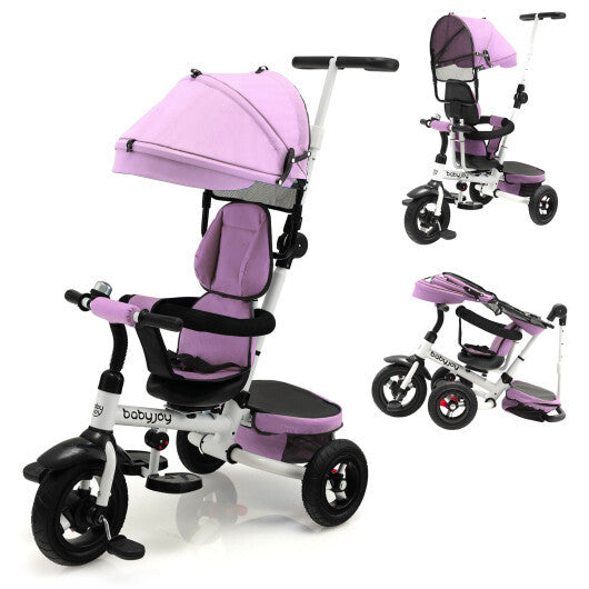 Folding Tricycle Baby Stroller with Reversible Seat and Adjustable Canopy-Pink - Color: Pink - Minihomy