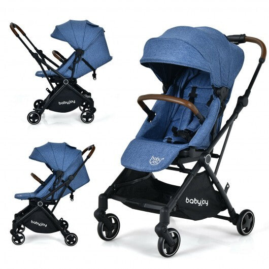 2-in-1 Convertible Aluminum Baby Stroller with Adjustable Canopy-Blue - Color: Blue - Minihomy